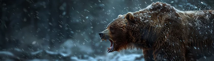 Foto op Plexiglas Dynamic angle capturing the bears roar a call that echoes across the frozen valleys © Atchariya63