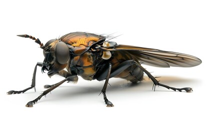 Giant horse fly in front of a white background