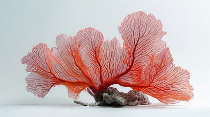 An isolated white background with a red Gorgonnian coral or red sea fan coral - obrazy, fototapety, plakaty