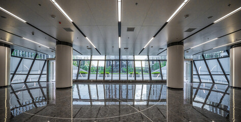 Grand Corporate Foyer with Reflective Surfaces