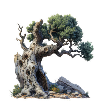 recommend clip art: an ancient, majestic tree with a partially hollowed trunk isolated on transparent background