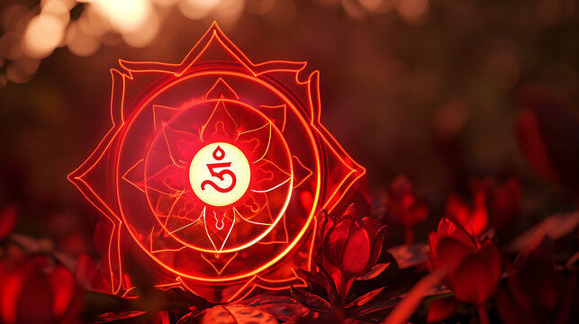 Transparent Mandala Red Muladhara, root chakra symbol pattern. Muladhara, root chakra symbol. Vibrant mandala illustration.
