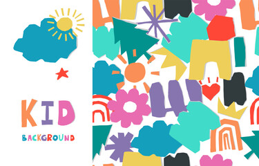 shape paper cut out background with colorful.illustration vector for horizontal kid design