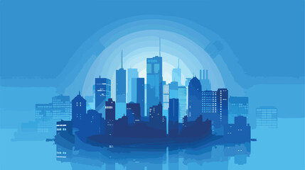 City Skyline Building in Blue Circle Shape