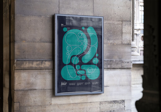 Mockup of customized vertical sign on stone wall