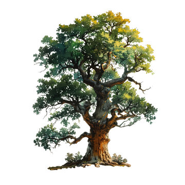 a beautiful, ultra large tree, the entire tree, spreading out isolated on transparent background