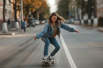 Fotobehang woman with skateboard © ramona