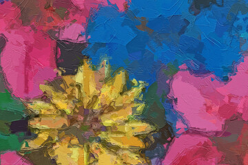 Oil paintings and various flowers, chrysanthemums, and butterflies are beautiful