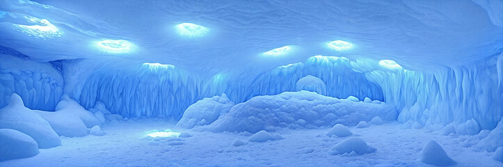 Ice cave panorama. Generative AI