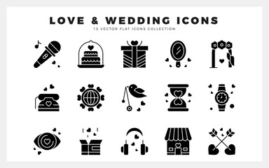 15 Love And Wedding Glyph icon pack. vector illustration.