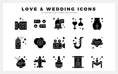15 Love And Wedding Glyph icon pack. vector illustration.