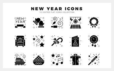 15 New Year Glyph icon pack. vector illustration.