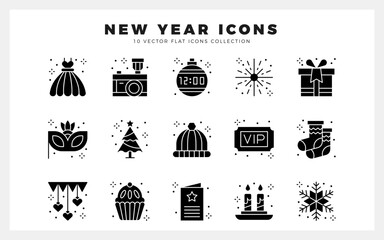 15 New Year Glyph icon pack. vector illustration.