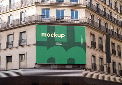 Mockup of customizable horizontal billboard on building