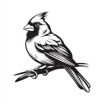 recommend clip art: Cardinal bird on branch Stock Vector, black and white bird