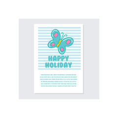 Cute invitation and greeting card template with bright happy holiday writing