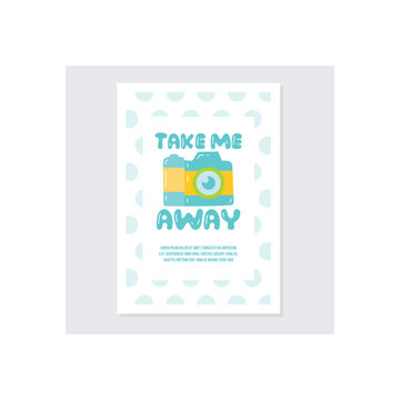 Cute invitation and greeting card template with bright take me away writing