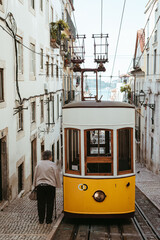 Iconic yellow tram in Lisbon Portugal 