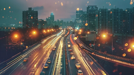 urban traffic overlook, contemporary city flyover,