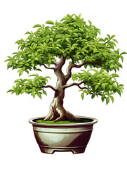 Illustration of bonsai tree in a pot on white background 