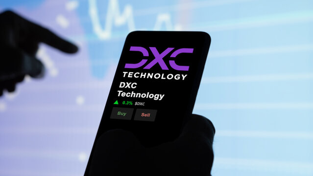 DXC Technology on the screen of an exchange. DXC Technology price stocks, $DXC on a device.
