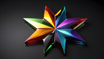 glassy colorful shiny star illustration on a black background. abstract star shape. abstract colorful star
