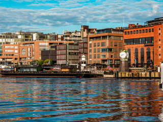 waterfront view on Oslo city, urban architecture and waterfront promenade