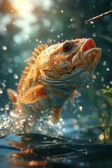 The cartoon character of the golden perch. The concept of fishing. 3d illustration