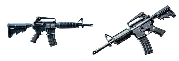 wo Tactical Assault Rifles Side by Side Isolated on White Background - obrazy, fototapety, plakaty