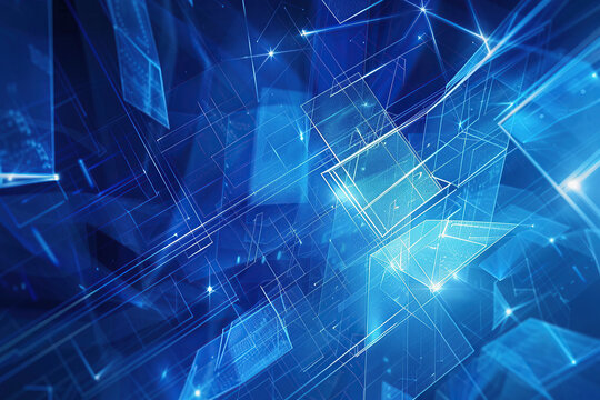 close up horizontal image of a transparent blue geometric and shiny background in a futuristic technology context Generative AI
