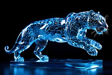 crystal glass sculpture of a leopard - obrazy, fototapety, plakaty