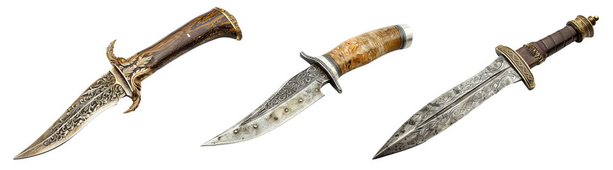 Assortment of Decorative Dagger Knives on White Background