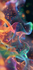 Colorful bright dreamy neon glass waves background and wallpaper. Neural network generated in January 2024. Not based on any actual scene or pattern.