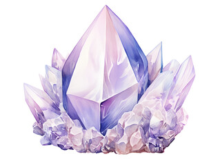 Watercolor illustration of a diamond gemstone on white background 
