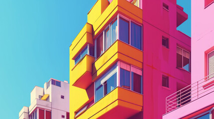 Colorful Neo-Fauvist Style Buildings with Clear Sky Background