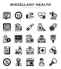 MISCELLANY HEALTH Icons bundle. Lineal Fill style Icons. Vector illustration.