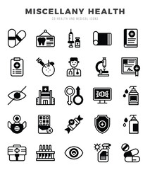 Set of MISCELLANY HEALTH Icons. Simple Lineal Fill art style icons pack. Vector illustration.