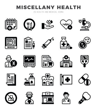 MISCELLANY HEALTH Icons bundle. Lineal Fill style Icons. Vector illustration.