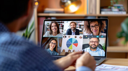 A diverse group connects over video chat, symbolizing the power of remote collaboration - obrazy, fototapety, plakaty