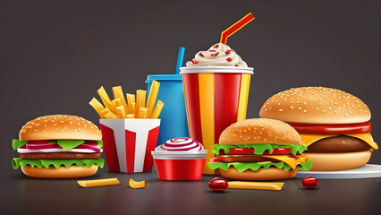 burger and fries. hamburger and fries. cooldrinks. potato fry. fast food cartoon. French fries.