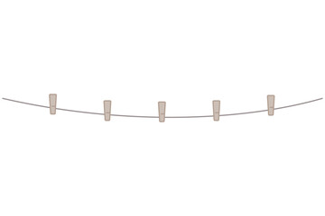 Wooden clothespins or pegs hanging on a string clothesline in vector - 750412769