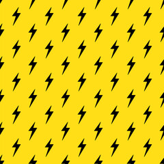 Lightning bolts Seamless Pattern. Yellow and Black repeating background.