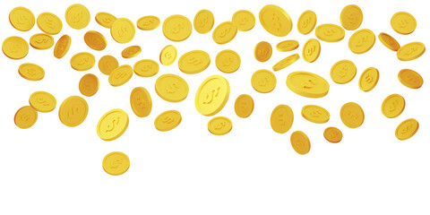 Golden coins of million dollars rain. Cash explosion and flying coin vector illustration - obrazy, fototapety, plakaty