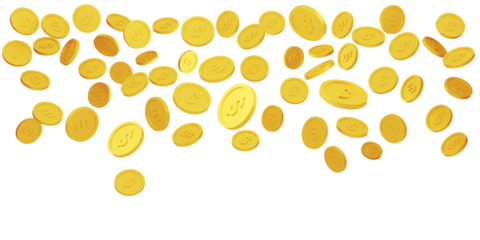 Golden coins of million dollars rain. Cash explosion and flying coin vector illustration