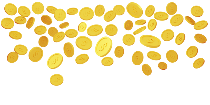 Golden coins of million dollars rain. Cash explosion and flying coin vector illustration