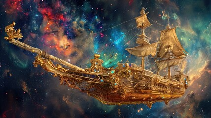 ship with sails on the sea. 3 d rendering, art created with Generative AI