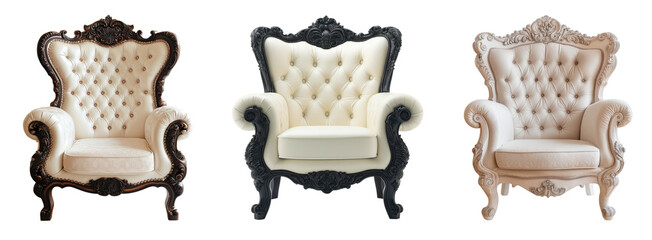 Stylish & classic comfortable armchair isolated on a transparent background. Victorian elegant-style, Interior furniture