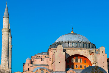 Fototapeta na wymiar Hagia Sophia or Ayasofya Mosque with clear blue sky.
