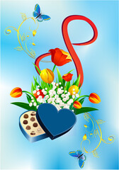 composition with flowers, chocolate box and the number eight for women's day - 750415705