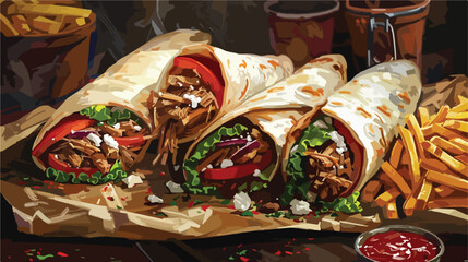 Illustration of shawarma Fast food.